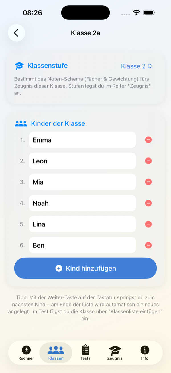 Screenshot: Klasse