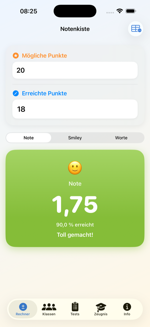 Screenshot: Notenrechner